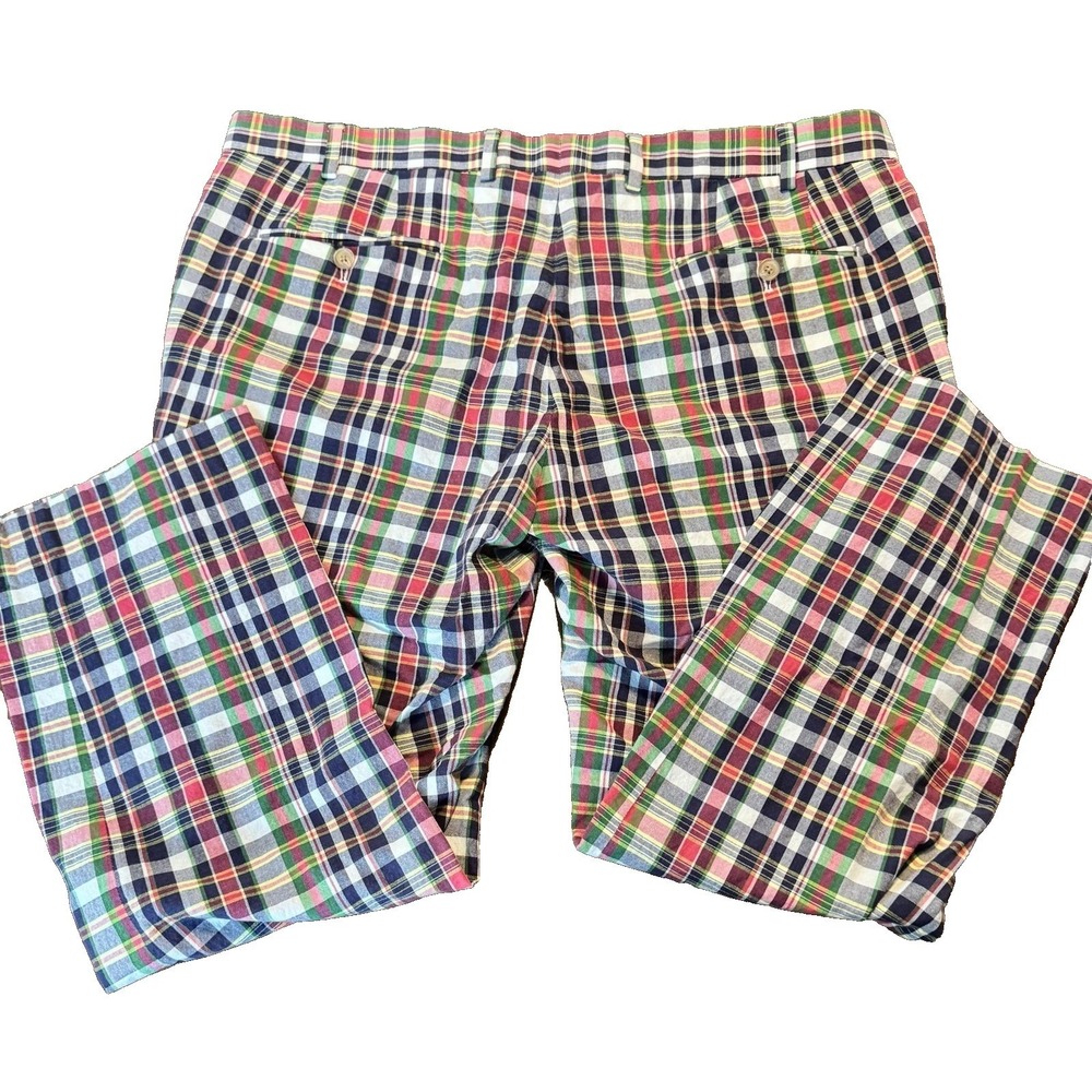 Lauren Ralph Lauren Pants Mens Tailored 36x27.5 Multicolor Madras Plaid Cotton